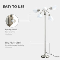 Arc Tree Floor Lamp with 5 Adjustable Rotating Lights, Modern Standing Gooseneck Reading Light for Living Room Bedroom Office, Satin Nickel