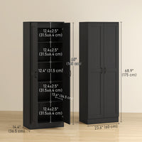 69" Tall Pantry Cabinet with Adjustable Shelves, Modern Kitchen Pantry Cabinet with Soft Close Doors, Black