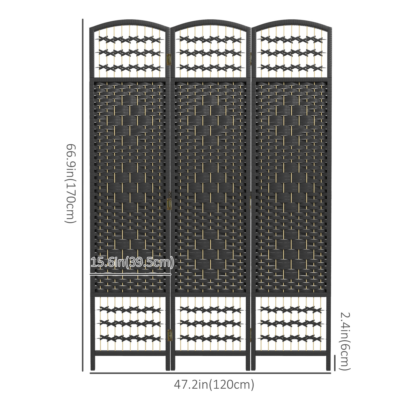 3 Panel Folding Room Divider, Portable Privacy Screen, Wave Fiber Room Partition for Home Office, Black
