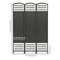 3 Panel Folding Room Divider, Portable Privacy Screen, Wave Fiber Room Partition for Home Office, Black