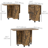 Drop Leaf Dining Table, Mobile Folding Table on Wheels with Drawers and Cabinet for Dining Room, Kitchen, Rustic Brown