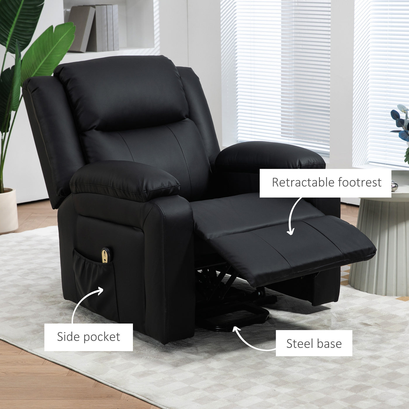 Lift Chair for Seniors, PU Leather Upholstered Electric Recliner Chair with Remote, Side Pockets, Quick Assembly, Black