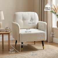 Accent Chair Modern Tufted with Metal Legs Upholstered Reading Armchair for Living Room Cream White