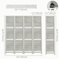 4-Panel Wall Partition Room Separator with 3 Storage Shelves Foldable Design Wooden Frame 5.6FT Distressed White
