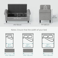 50 Inches Storage Ottoman, Upholstered Bedroom Bench with Rolled Arms and Button Tufted Storage, Light Grey