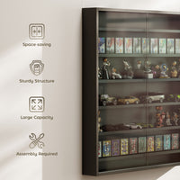 7-Tier Display Cabinet, Shot Glass Display Case, Glass Curio Cabinet with 2 Glass Doors and 6 Adjustable Shelves, Black