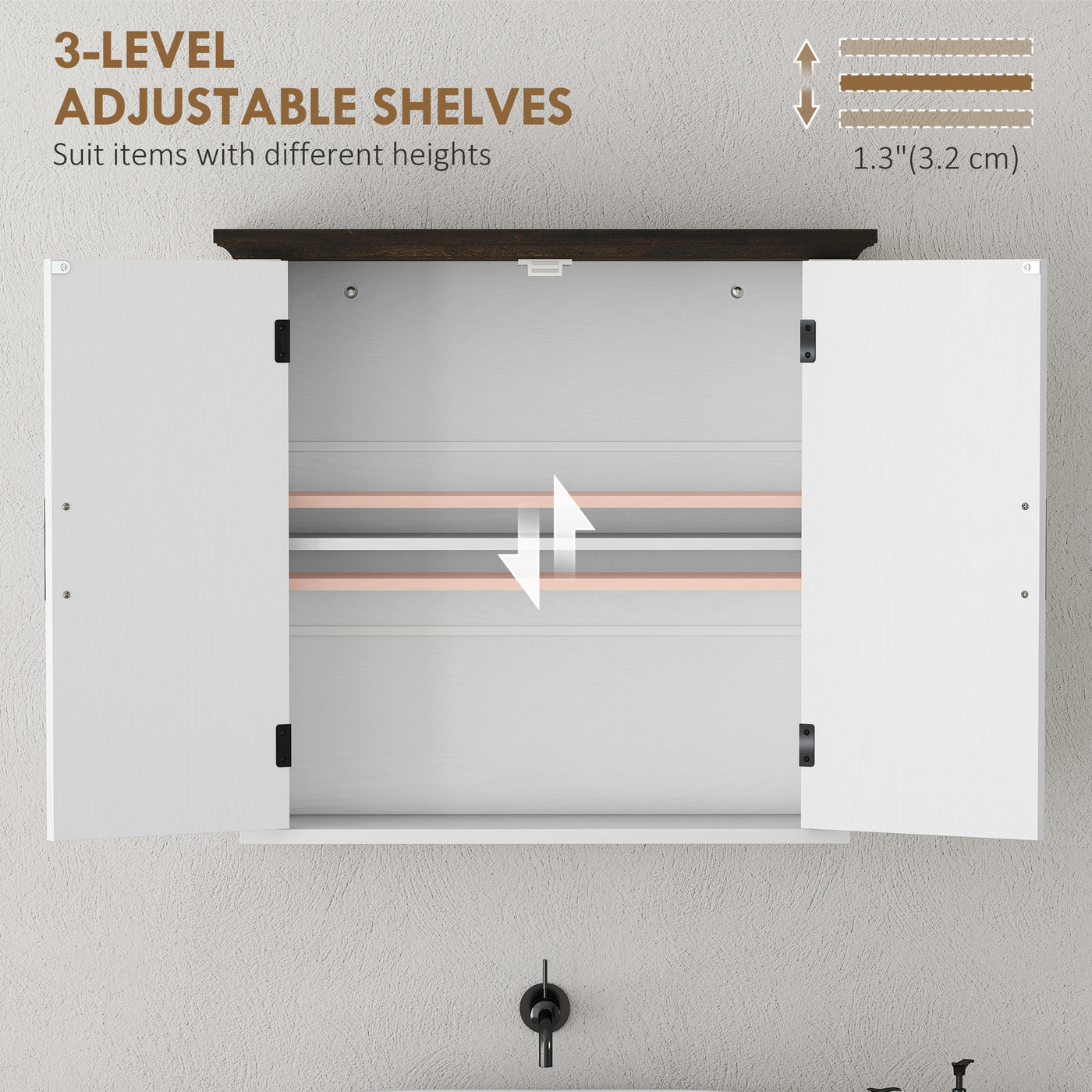 Bathroom Wall Cabinet, Farmhouse Medicine Cabinet Wall Mounted with 2 Doors and Adjustable Shelf, White