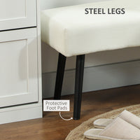 39" Upholstered Ottoman Bench, Corduroy Entryway Bedroom Bench with Padded Seat and Steel Legs for Bedroom, Cream White
