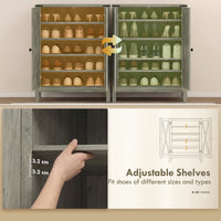 Shoe Cabinet with Barn Doors, Farmhouse Shoe Storage Cabinet with Adjustable Shelves, Holds up to 15 Pairs, Grey
