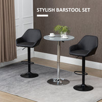 Adjustable Bar Stools Set of 2, Swivel Barstools with Footrest and Back, PU Leather and Steel Round Base, Black