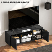 TV Stand with Storage for 55 Inch TV, Modern TV Cabinet with 2 Open Shelves and 2 Cabinets for Living Room, Black