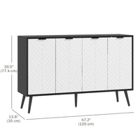 Modern Sideboard and Buffet, Dining Room Cabinet with Adjustable Shelves and 4 Doors, Black