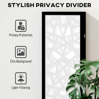 4 Panel Room Divider, 5.6 FT Lightweight Folding Privacy Screen with Geometric Pattern for Living Room, Bedroom, Black