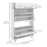 Slim Shoe Storage with 2 Flip Drawers and Adjustable Shelves Shoe Cabinet Organizer for 8 Pair,  White