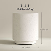 Terrazzo Finish Side Table, 17" Round End Table for Indoor and Outdoor, Cream White