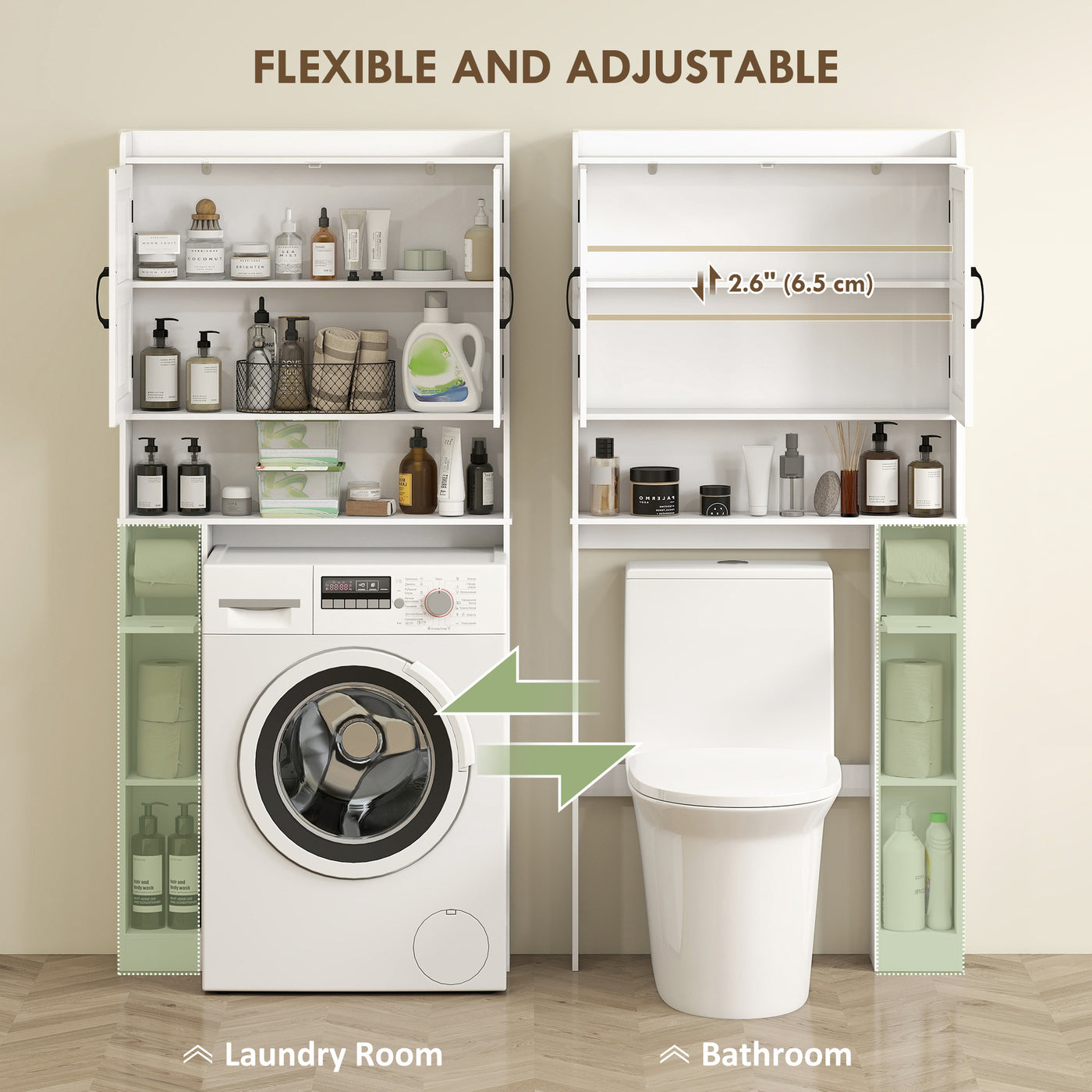 Over the Toilet Storage Cabinet, Bathroom Organizer with Adjustable Shelf, Toilet Paper Holder for Bathroom, Laundry