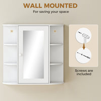 Mirrored Bathroom Wall Cabinet Wall Mounted Medicine Cabinet with Door & Shelves, White