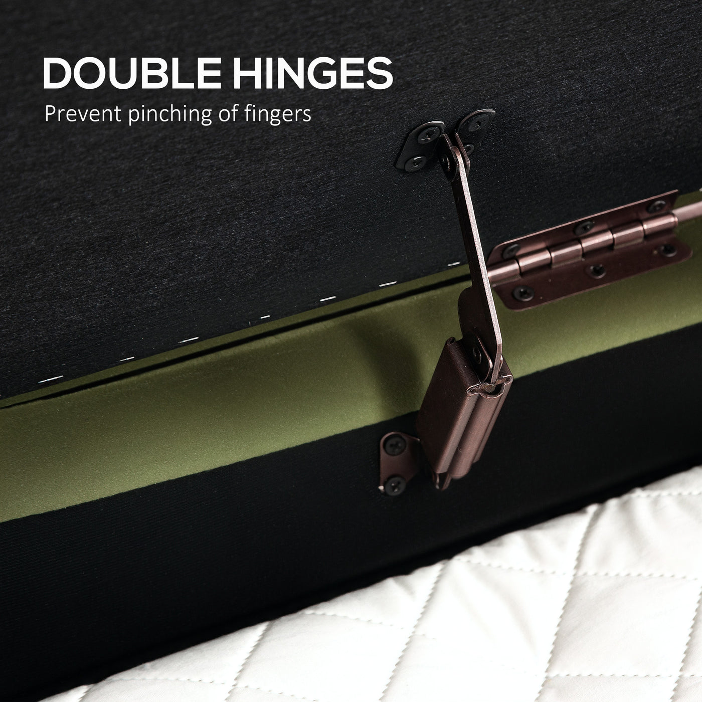 Upholstered Bedroom Bench, Channel Tufted Ottoman Bench with Thick Padding and Metal Legs, Dark Green