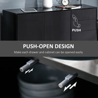 Kitchen Sideboard Storage Cabinet, Modern Coffee Bar with Push-Open Design and 2 Drawers for Living Room, Black