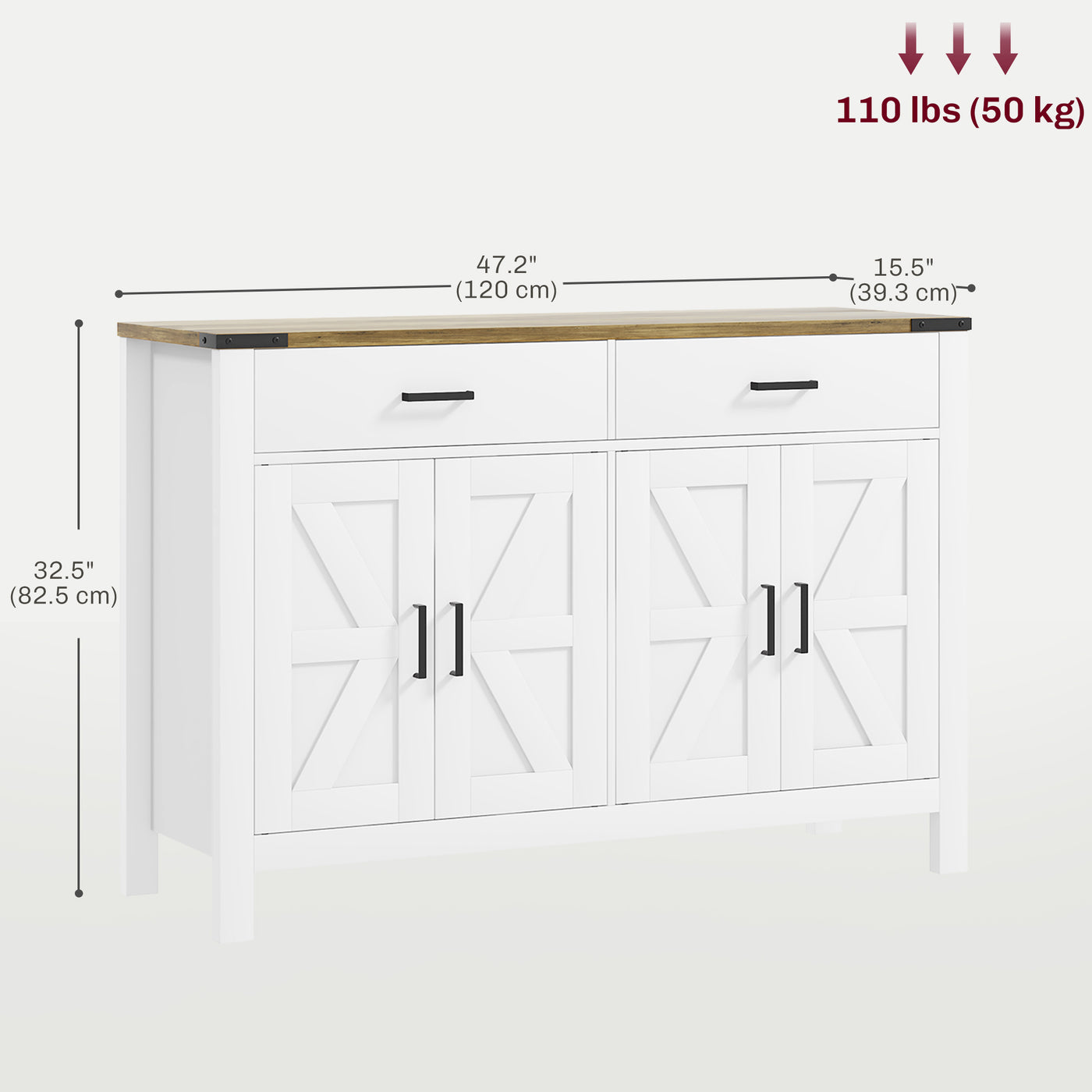 Sideboard Buffet Cabinet, Farmhouse Kitchen Storage Cabinet w/ 2 Drawers and Shelves for Living Room, Entryway