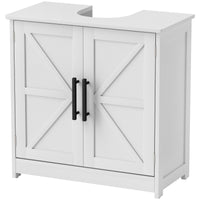 Farmhouse Pedestal Sink Storage Cabinet, Bathroom Under Sink Cabinet with 2 Barn Doors and Adjustable Shelf, White