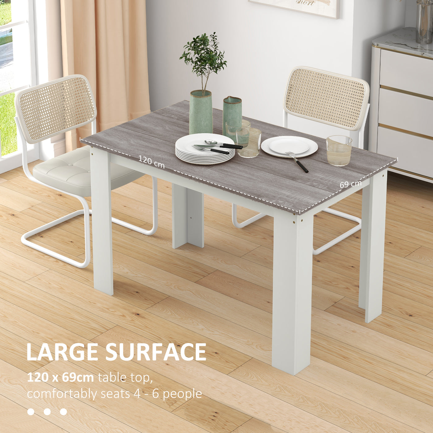 47" Kitchen Table for 4-6 People, Dining Table with Wood Effect for Dining Room, Grey
