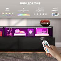 LED Lighted TV Stand for TVs up to 75", Modern TV Cabinet with Storage Drawers for Living Room, High Gloss Black