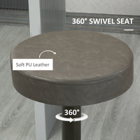 Modern Adjustable Bar Stools Set of 2, Swivel Barstool with Footrest, PU Leather Round Top for Kitchen, Dark Grey