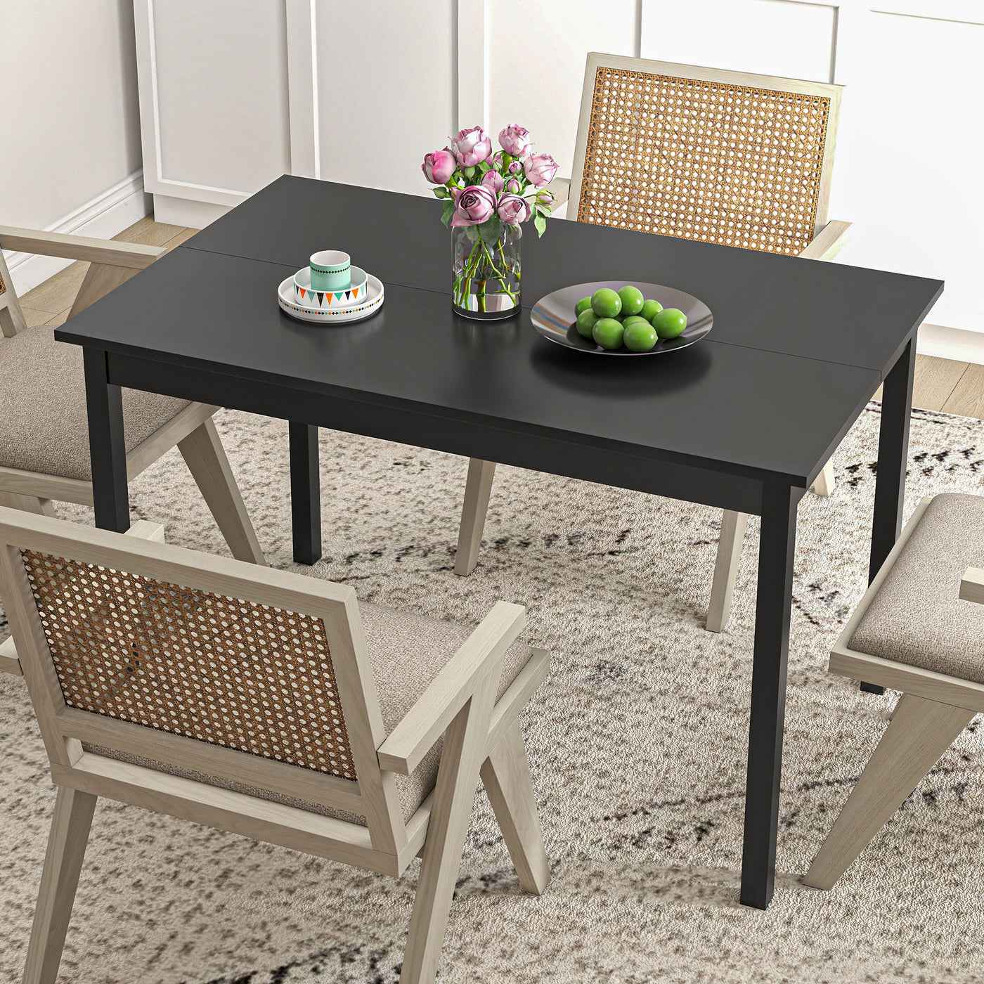 47" x 30" Dining Table, Farmhouse Dining Room Table with Pine Wood Frame, Space Saving Kitchen Table, Black