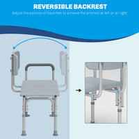 6-Level Adjustable Bath and Shower Transfer Bench Aluminum Chair with Non-Slip Feet, Armrest & Backrest Grey