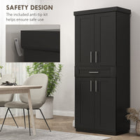 72" Storage Cabinet, Freestanding Kitchen Pantry Cabinet with 4 Doors, Drawer and 3 Adjustable Shelves, Black