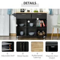 Modern Kitchen Island, Utility Kitchen Serving Cart with 2 Storage Drawers & Cabinets for Dining Room, Black