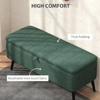 40" Ottoman with Storage, Linen Upholstered Storage Ottoman Bench with Steel Legs for Living Room, Bedroom Dark Green