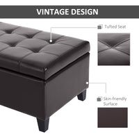 Storage Ottoman Bench, Foot Rest with Solid Wood Legs, 51 Inches PU Leather Storage Chest for Living Room, Brown