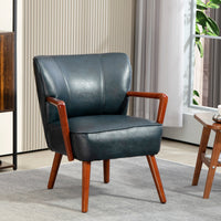 Accent Chair, Modern Armchair, Faux Leather Upholstered Living Room Chair with Wood Legs and Wide Padded Seat, Blue