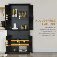 72" Kitchen Pantry Cabinet, Freestanding Storage Cabinet, 4-Door Cabinet with Drawer and Adjustable Shelves, Black