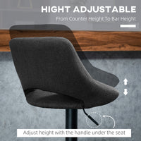 Swivel Bar Stools Set of 2, Linen Upholstered Counter Height Barstools with Round Metal Base