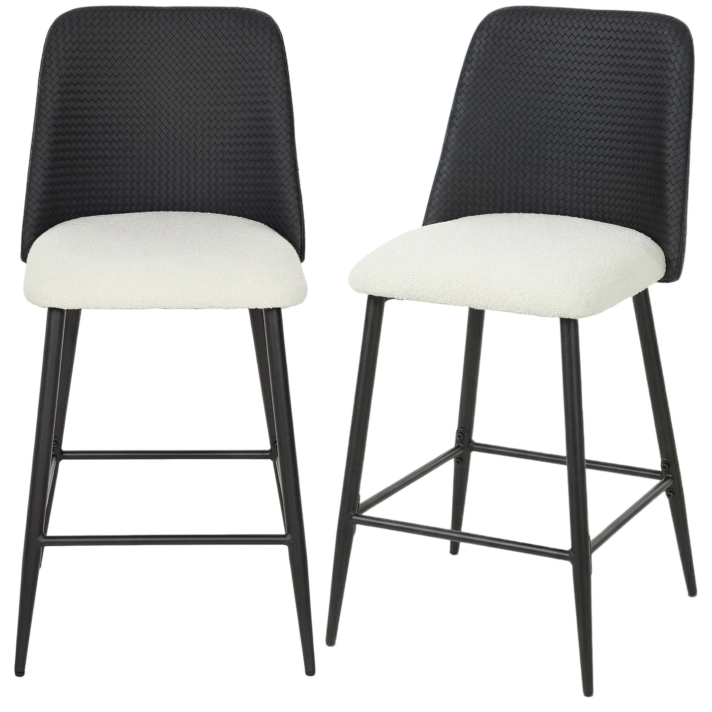 Bar Stools Set of 2, 26" Counter Height Bar Stools with PU Backrest, Linen-look Fabric Seat, Black