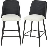 Bar Stools Set of 2, 26" Counter Height Bar Stools with PU Backrest, Linen-look Fabric Seat, Black