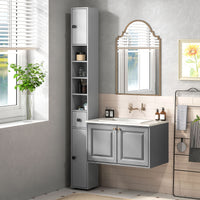 71" Tall Bathroom Cabinet, Narrow Toilet Paper Cabinet with Open Shelves, 2 Door Cabinets, Adjustable Shelves, Grey