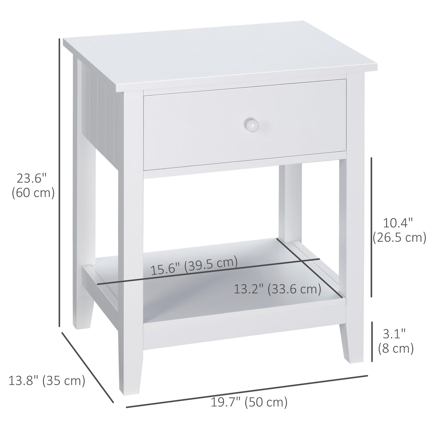 Modern Style Nightstand, Small End Table with Drawer and Storage Shelf for Bedroom, Living Room, White