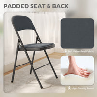4 Pack Folding Chairs with Padded Seats, Velvet Portable Party Chairs with Steel Frame, Dark Grey