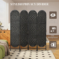 Bohemian Privacy Screen, Folding Room Divider with 4 Panels and Arched Top for Bedroom Living Room Office, Black