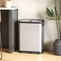 Kitchen Garbage Bin, 2 x 7.9 Gal (2 x 30 L) Trash Can, Soft-Close Garbage Can with Removable Inner Buckets, Silver