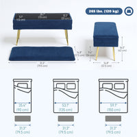 31" Storage Ottoman, Velvet End of Bed Bench with Steel Legs, Foot Stool with Storage for Bedroom, Living Room