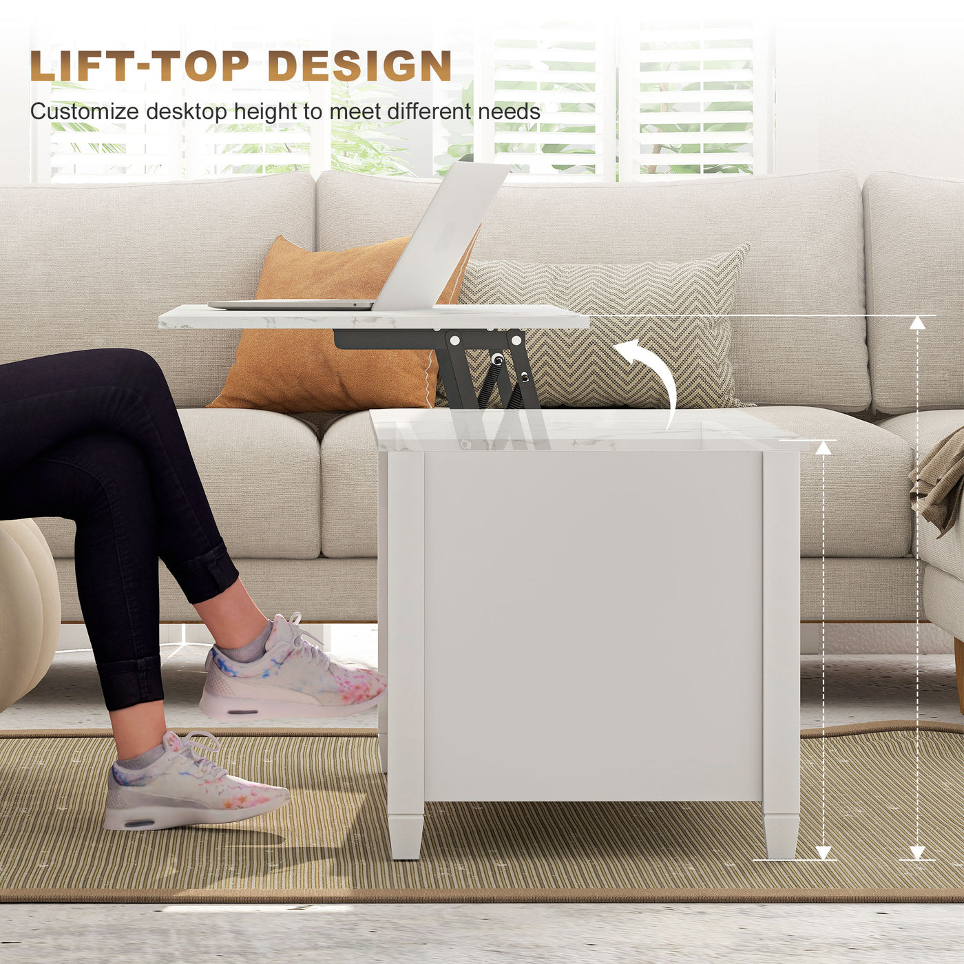 Lift Top Coffee Table, Modern Center Table with Storage Shelves and Hidden Compartment for Living Room, 41" L, White