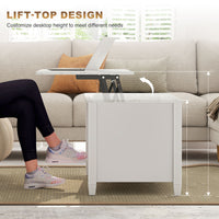 Lift Top Coffee Table, Modern Center Table with Storage Shelves and Hidden Compartment for Living Room, 41" L, White