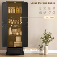 71" Pantry Cabinet, Kitchen Storage Cabinet with Adjustable Shelves, 2 Doors and Drawer for Dining Room, Black
