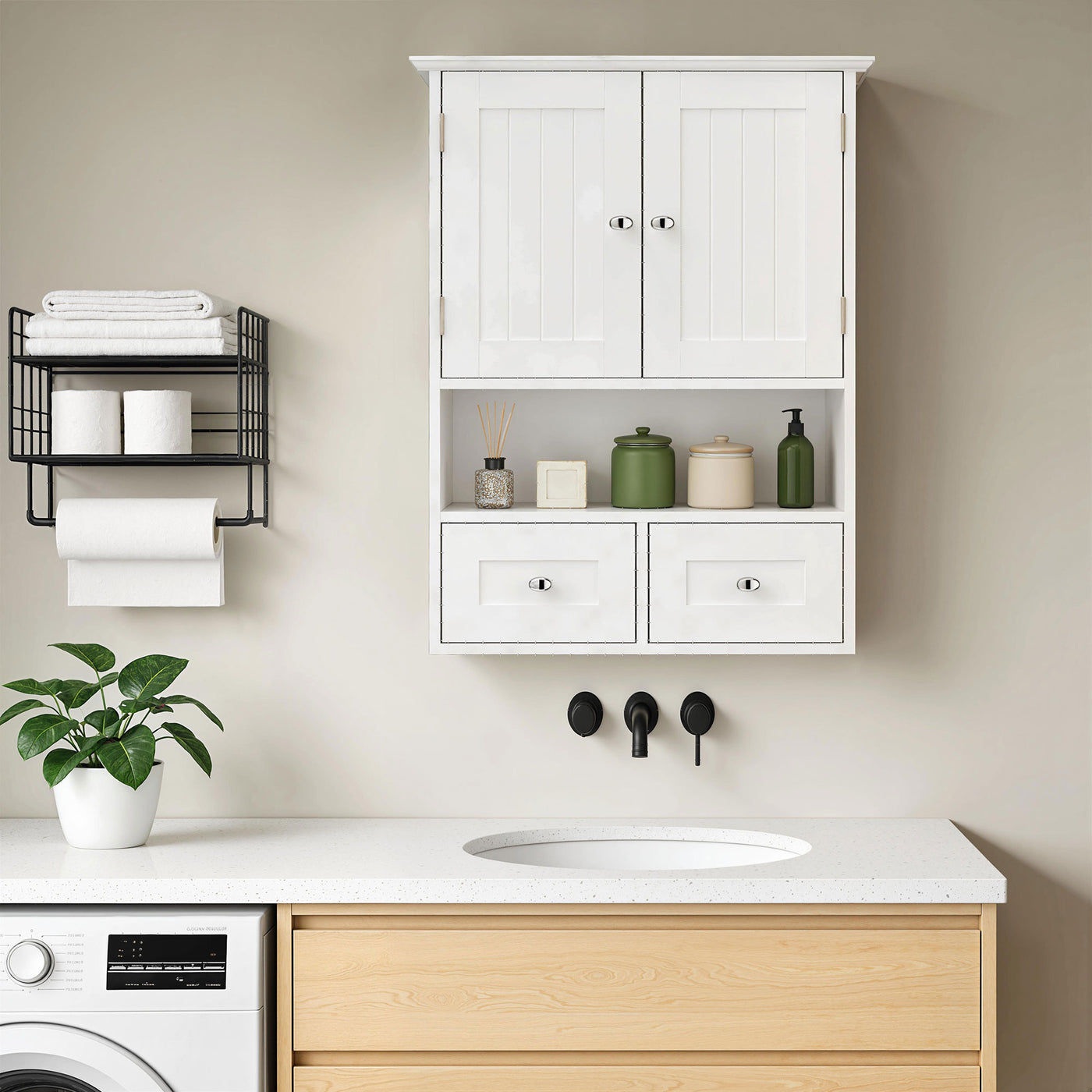Bathroom Wall Cabinet, Medicine Cabinet, Over Toilet Storage Cabinet with Shelf and Drawers for Hallway, Living Room, White