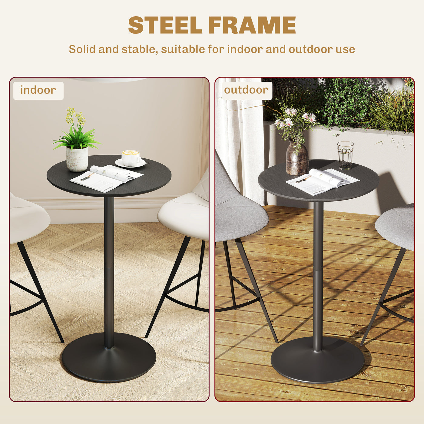 Round Table for 2, 40.2 Inch Bar Height Pub Table with Steel Frame, Non-Slip Base for Living Room, Kitchen, Black